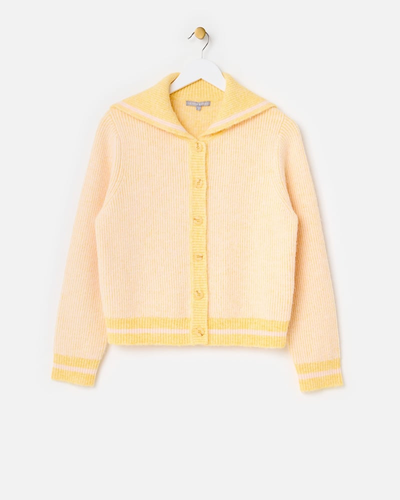 Yellow Button Up Sailor Collar Knitted Cardigan