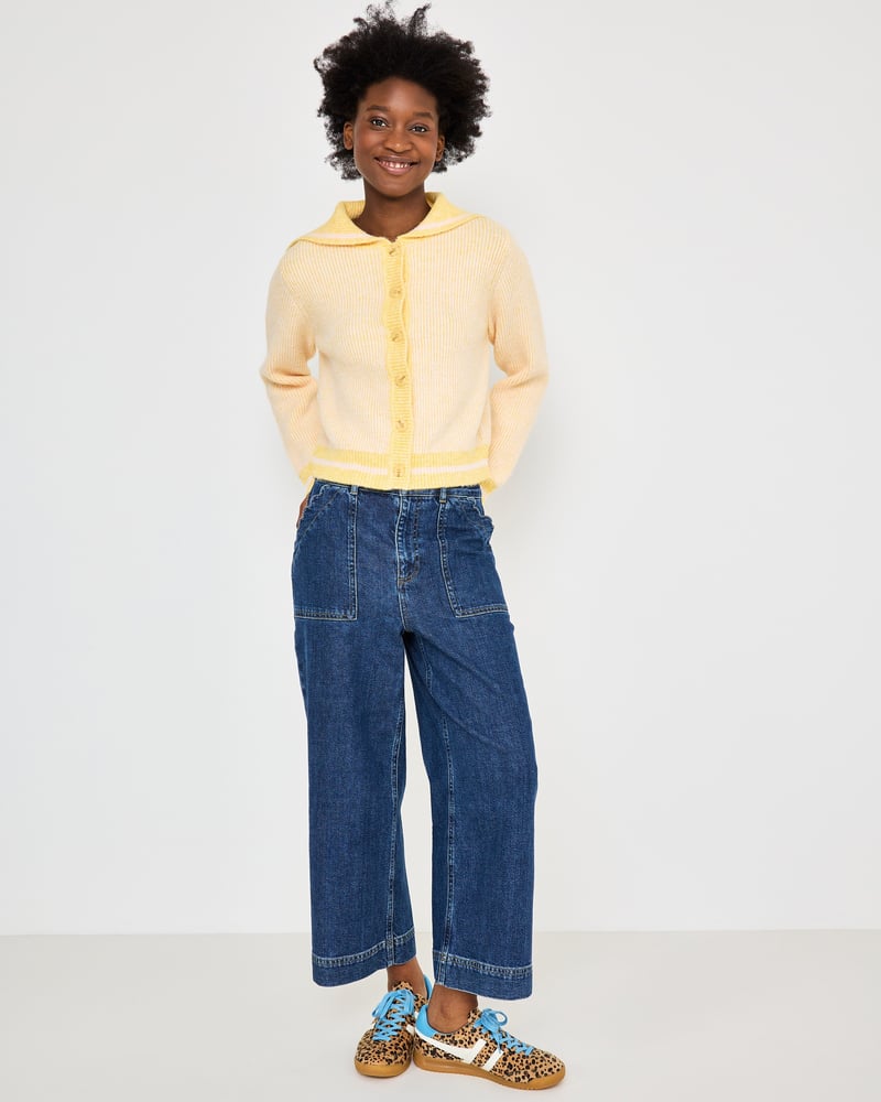 Yellow Button Up Sailor Collar Knitted Cardigan