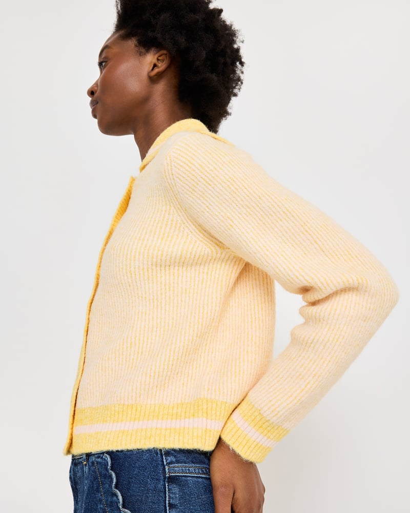 Yellow Button Up Sailor Collar Knitted Cardigan
