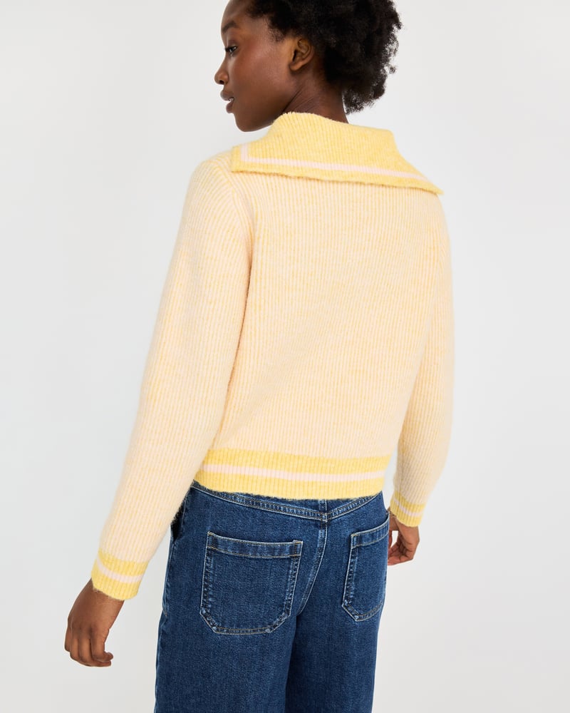 Yellow Button Up Sailor Collar Knitted Cardigan