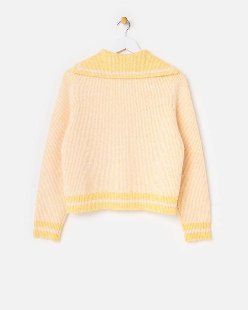 Yellow Button Up Sailor Collar Knitted Cardigan