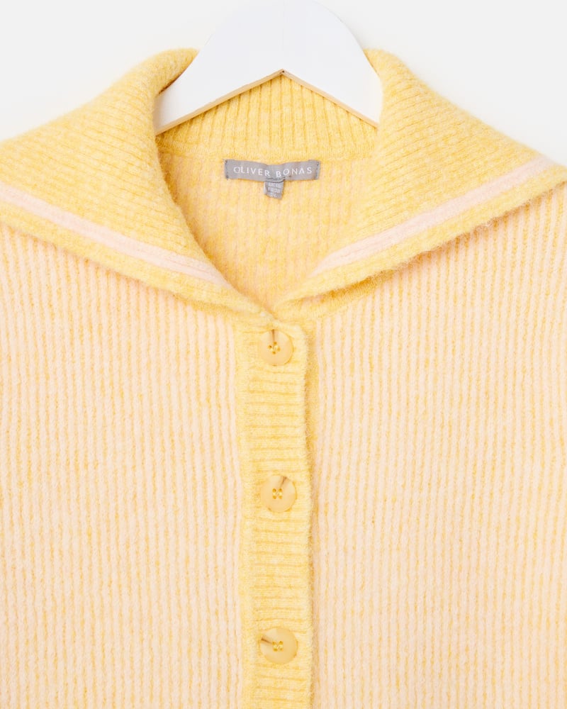 Yellow Button Up Sailor Collar Knitted Cardigan