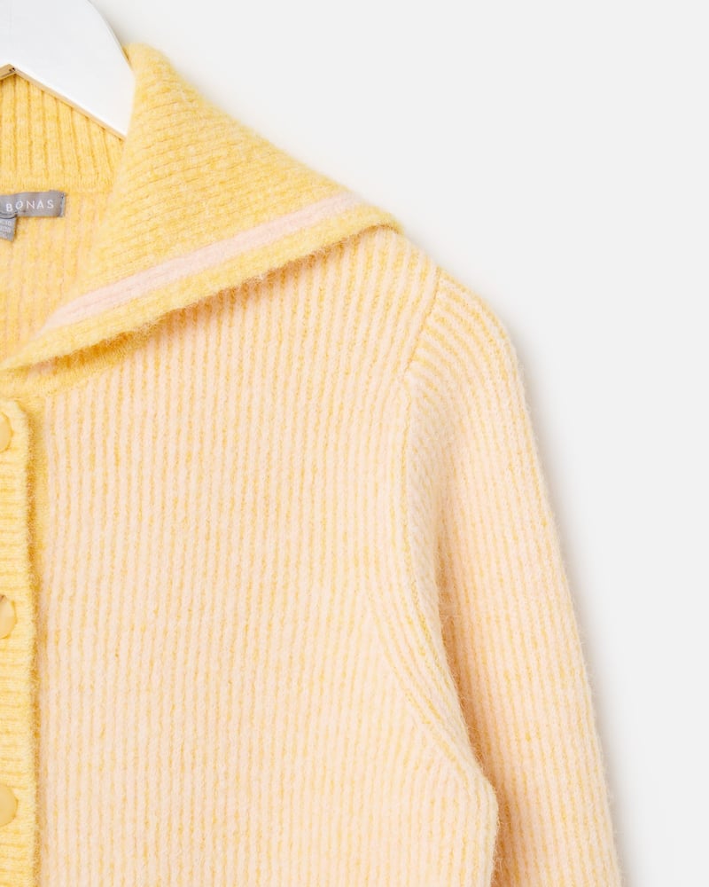 Yellow Button Up Sailor Collar Knitted Cardigan