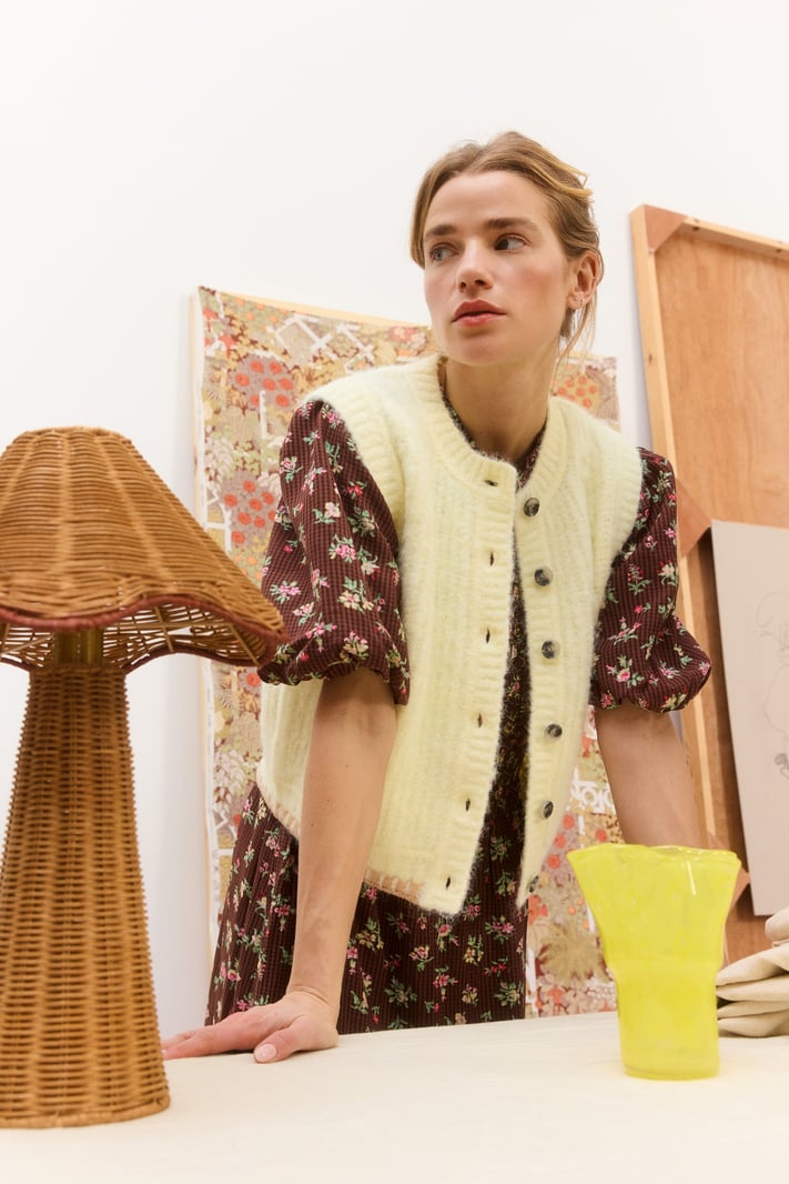 Butter Yellow Button Up Knitted Waistcoat