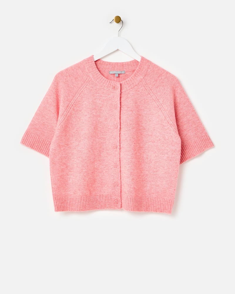 Pink Button Up Short Sleeve Knitted Cardigan