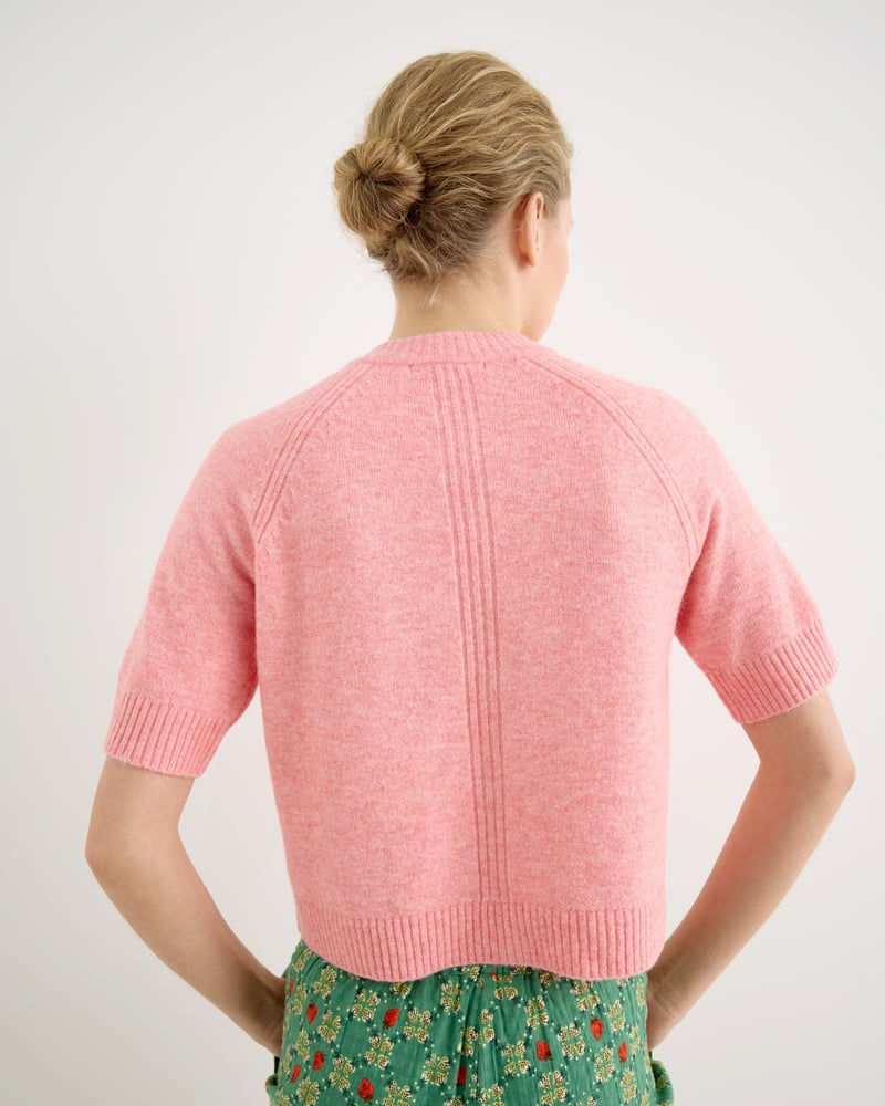 Pink Button Up Short Sleeve Knitted Cardigan