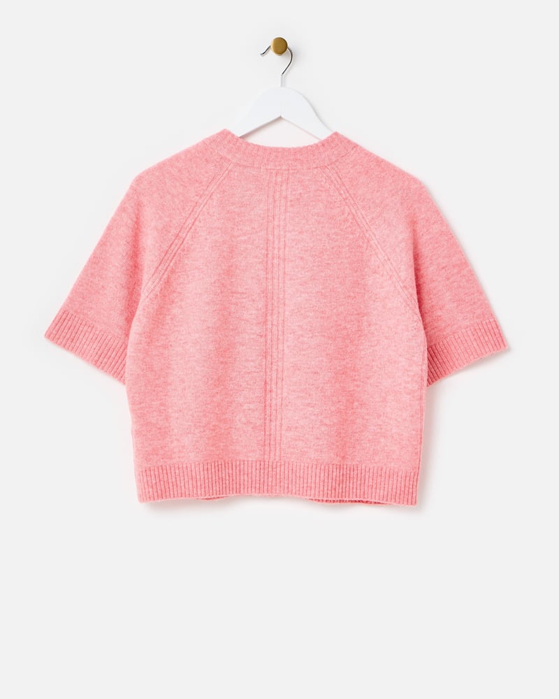 Pink Button Up Short Sleeve Knitted Cardigan
