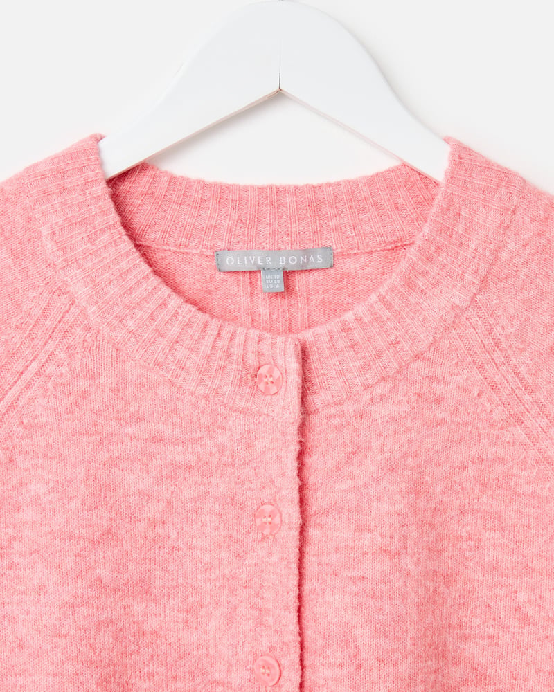 Pink Button Up Short Sleeve Knitted Cardigan