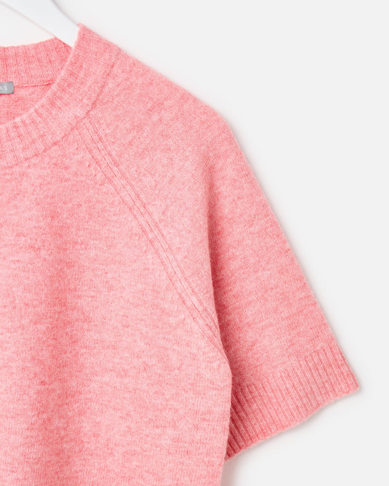 Pink Button Up Short Sleeve Knitted Cardigan