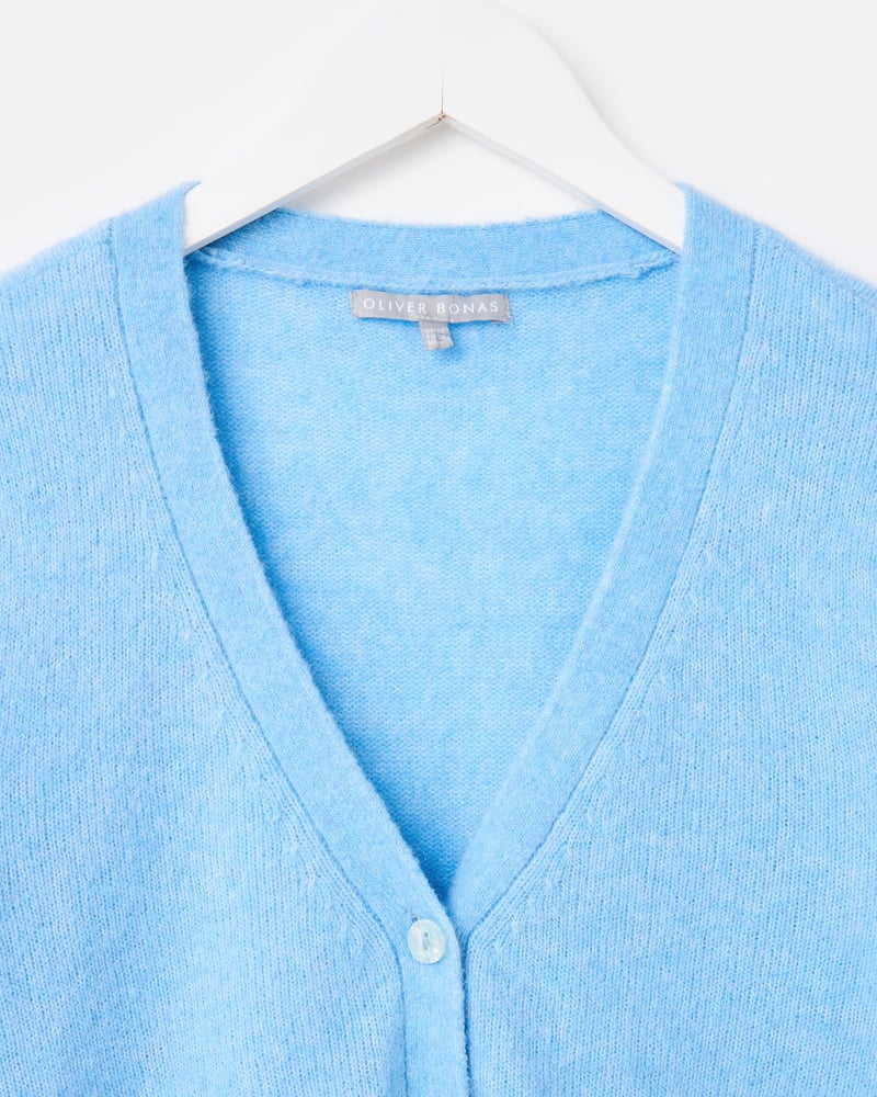 Blue & White Striped V-Neck Short Sleeve Knitted Cardigan
