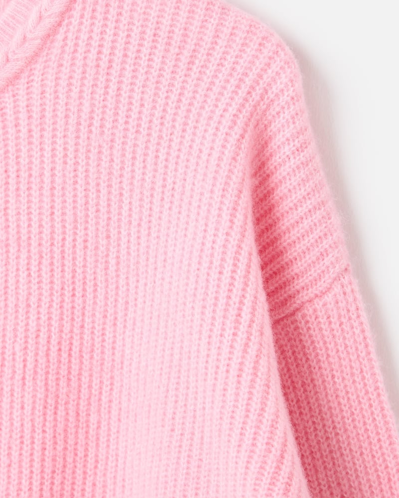 Light Pink Plait Stitch Crew Neck Knitted Cardigan