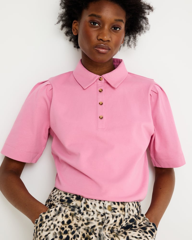 Pink Collared Short Sleeve Polo Top