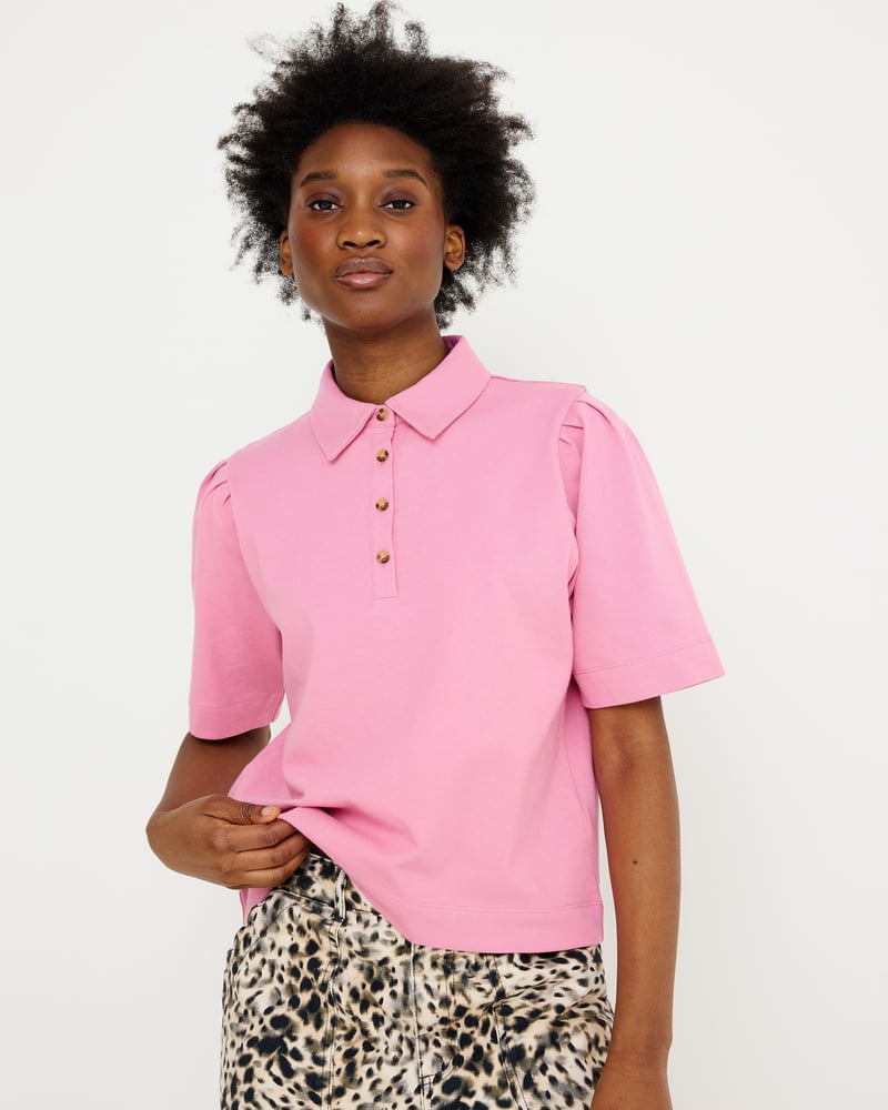 Pink Collared Short Sleeve Polo Top