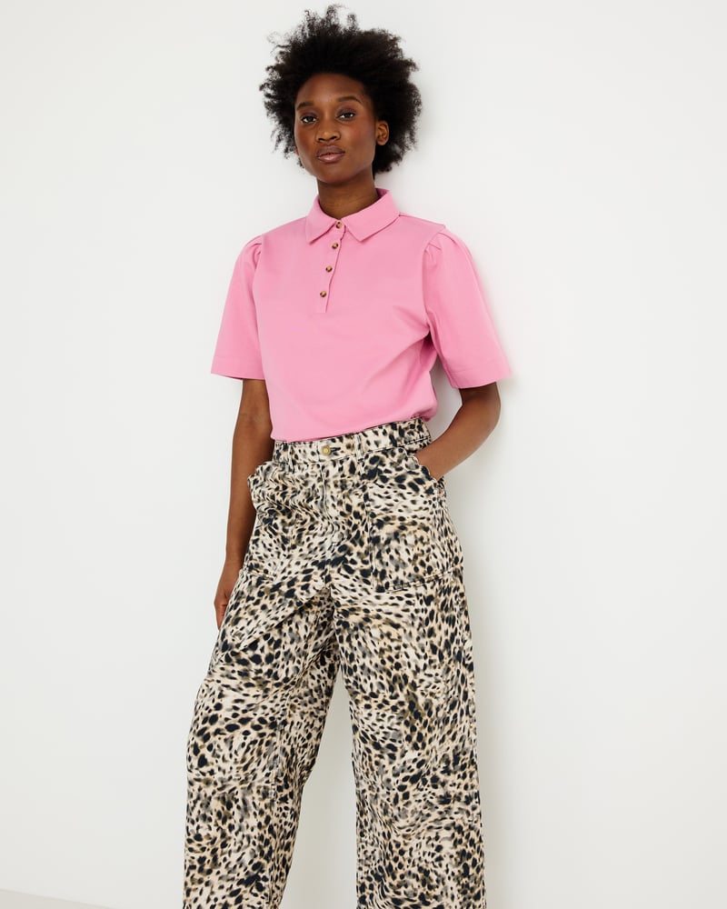 Pink Collared Short Sleeve Polo Top