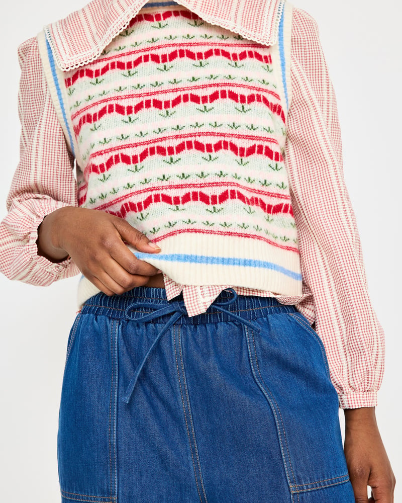 Blue Denim Tie Waist Barrel Leg Jeans