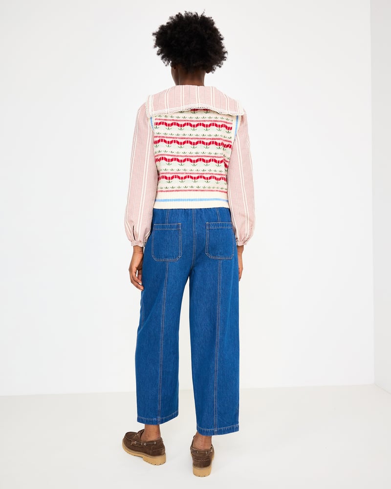 Blue Denim Tie Waist Barrel Leg Jeans