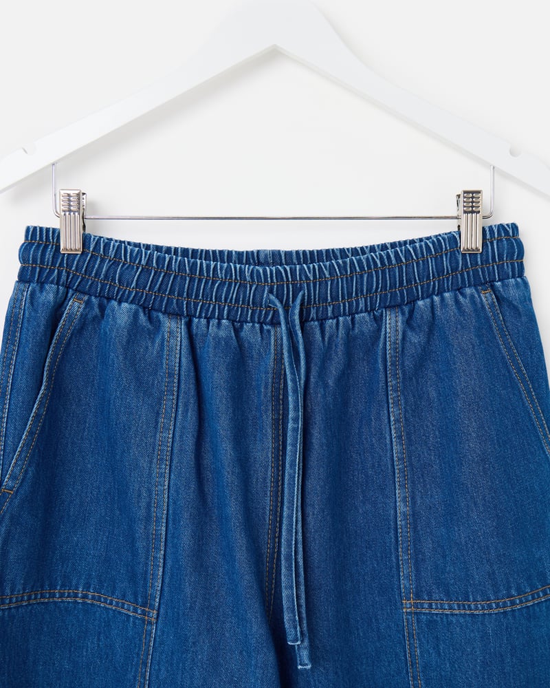 Blue Denim Tie Waist Barrel Leg Jeans