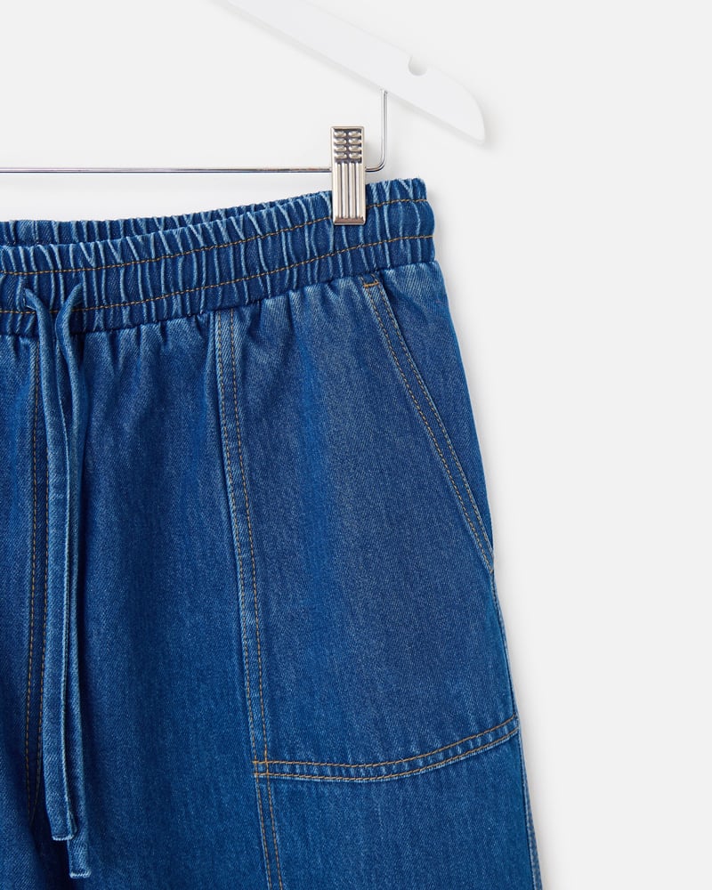 Blue Denim Tie Waist Barrel Leg Jeans