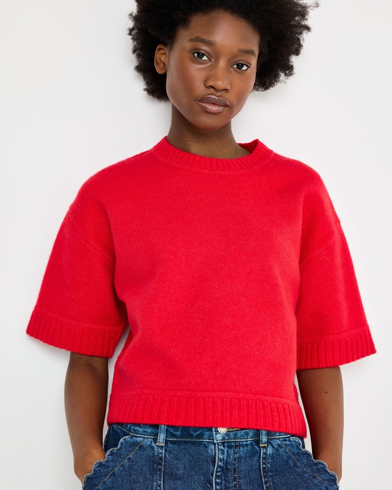 Red Crew Neck Short Sleeve Knitted T-Shirt