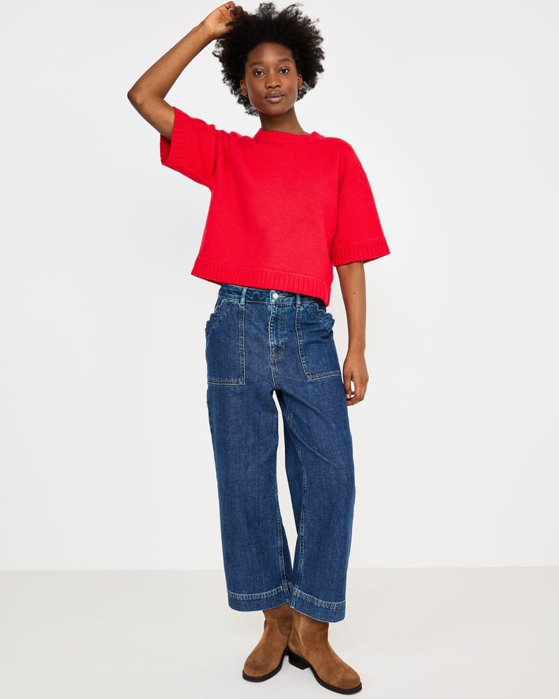 Red Crew Neck Short Sleeve Knitted T-Shirt