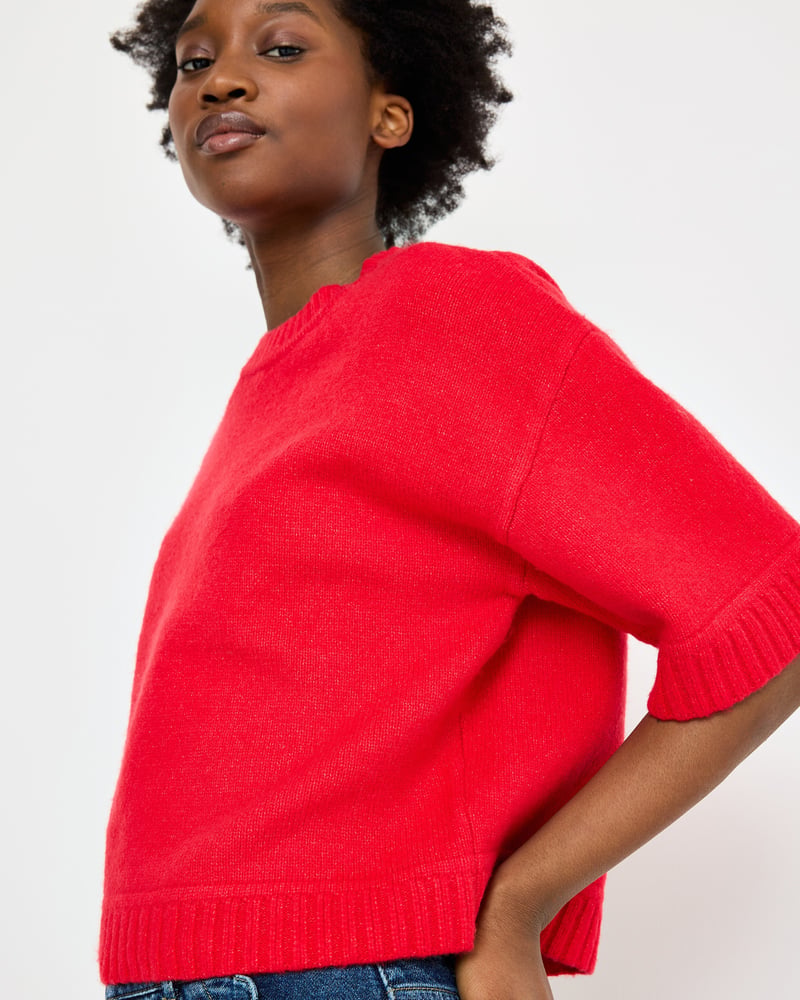 Red Crew Neck Short Sleeve Knitted T-Shirt