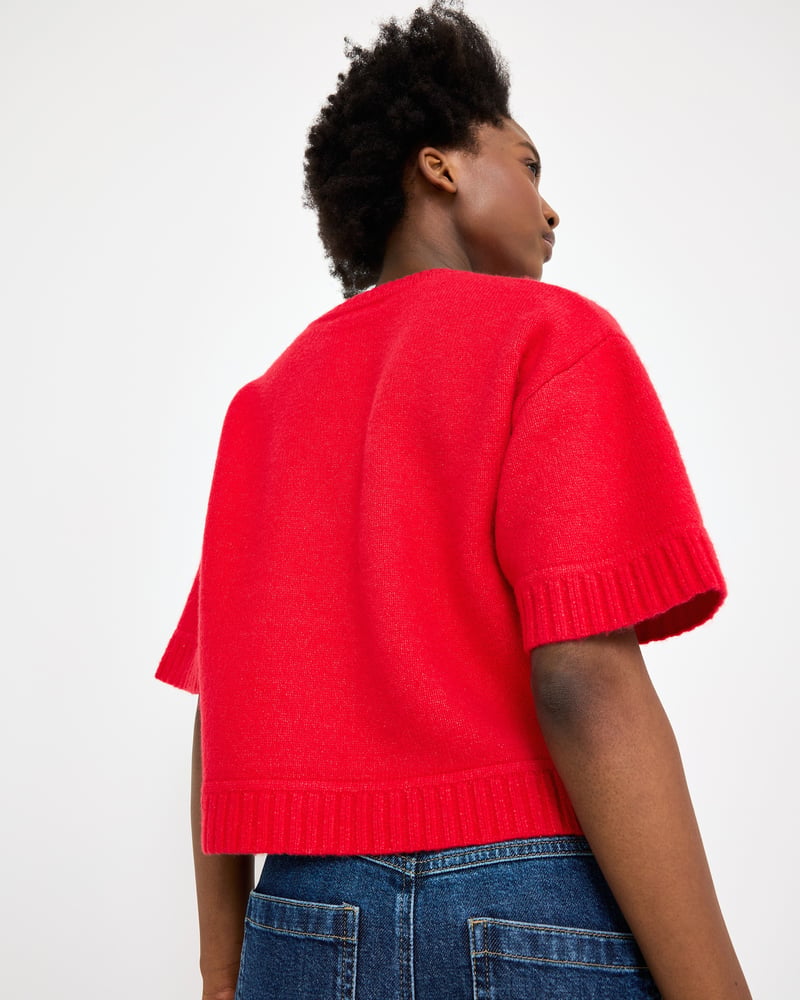Red Crew Neck Short Sleeve Knitted T-Shirt