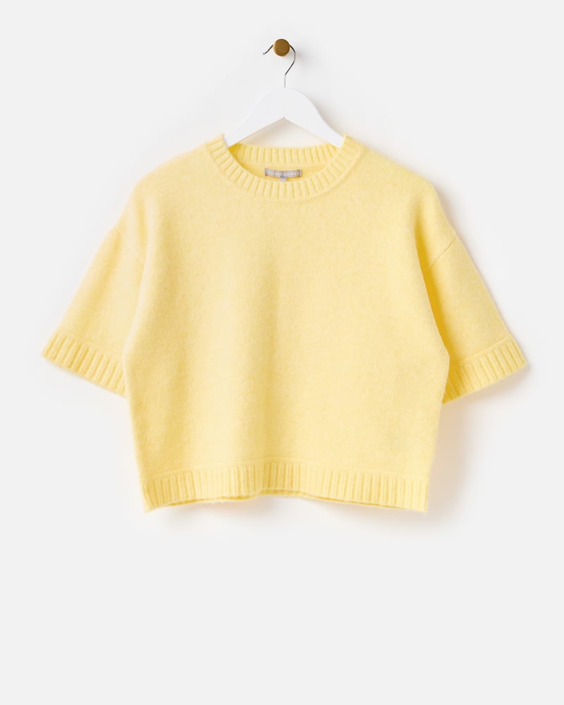 Yellow Crew Neck Short Sleeve Knitted T-Shirt