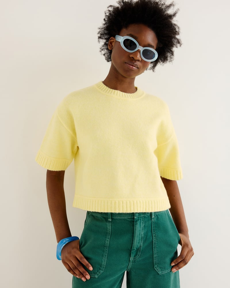 Yellow Crew Neck Short Sleeve Knitted T-Shirt