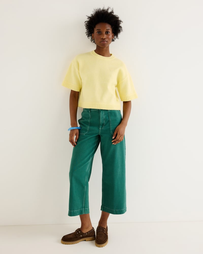 Yellow Crew Neck Short Sleeve Knitted T-Shirt
