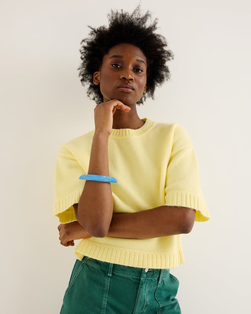 Yellow Crew Neck Short Sleeve Knitted T-Shirt