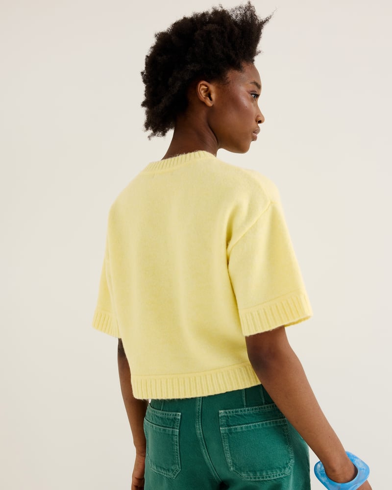 Yellow Crew Neck Short Sleeve Knitted T-Shirt