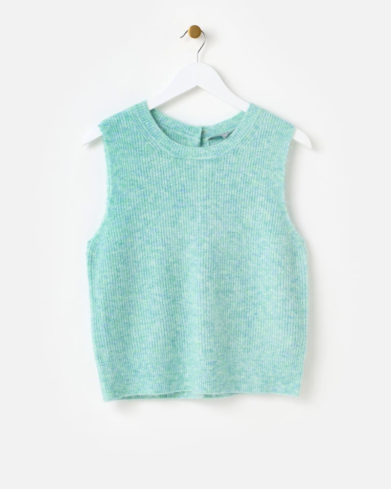 Turquoise Button Back Knitted Tank Top
