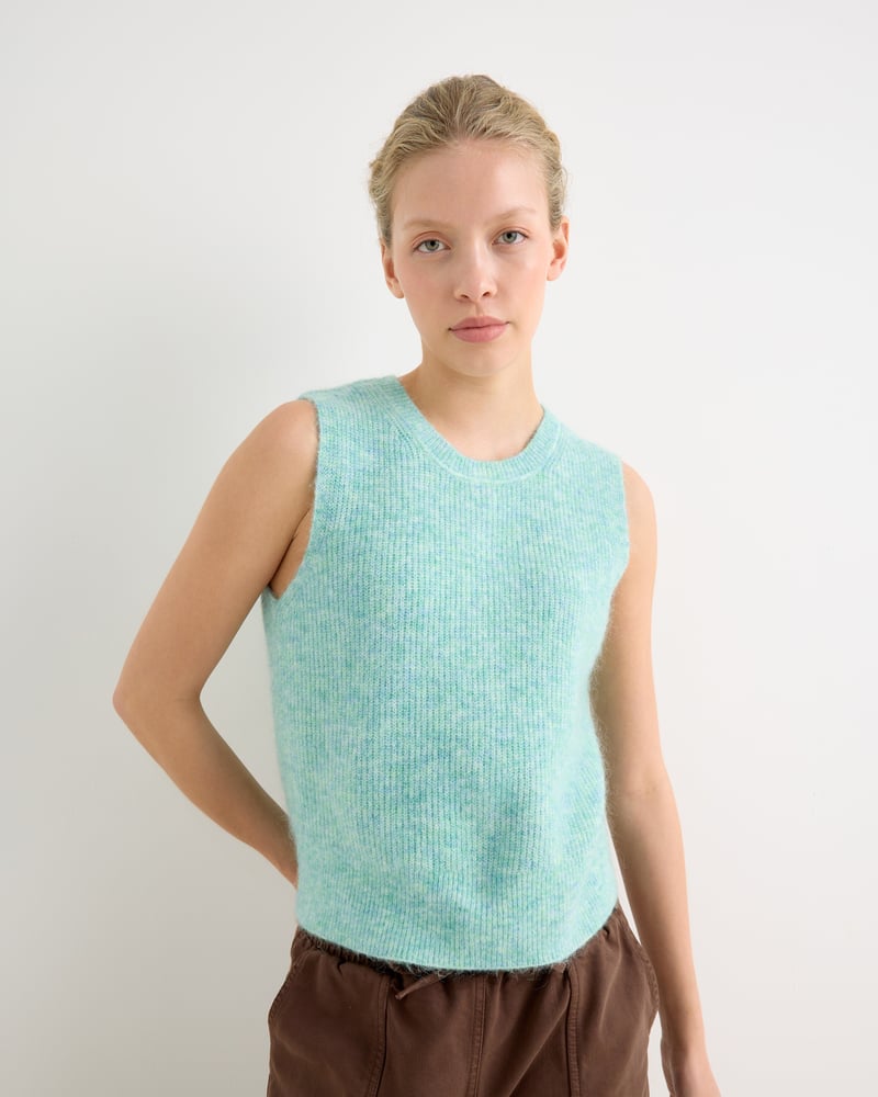 Turquoise Button Back Knitted Tank Top