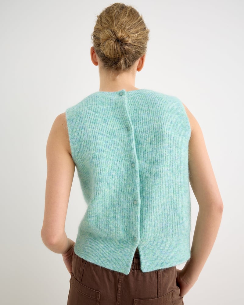 Turquoise Button Back Knitted Tank Top