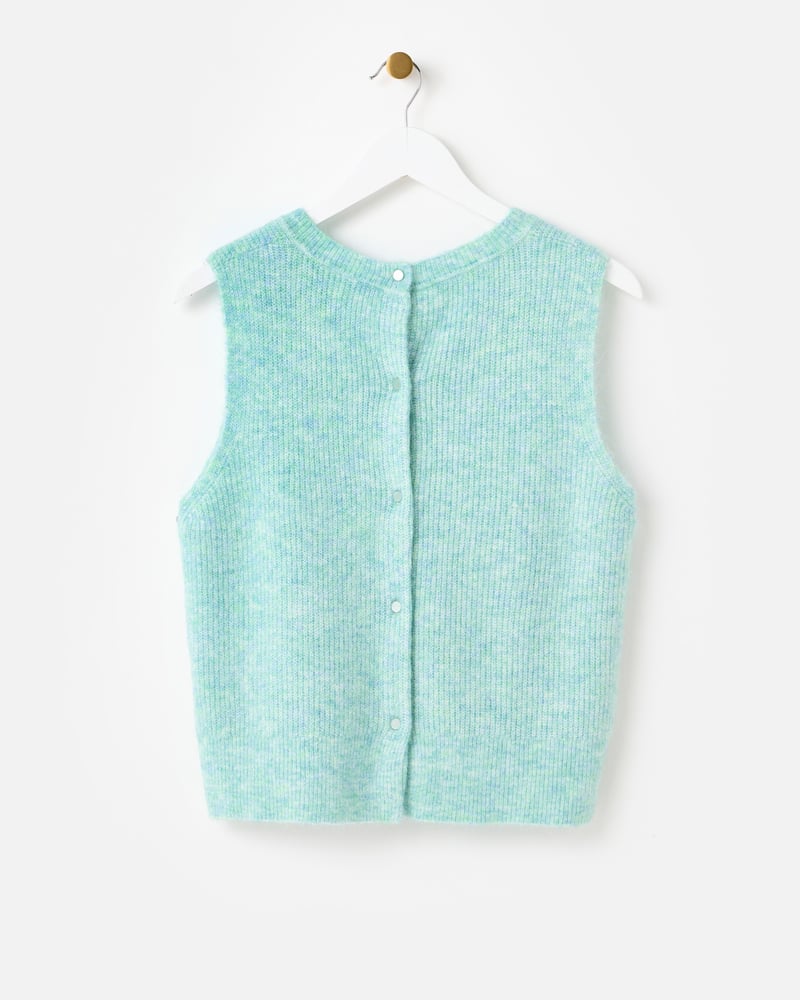 Turquoise Button Back Knitted Tank Top