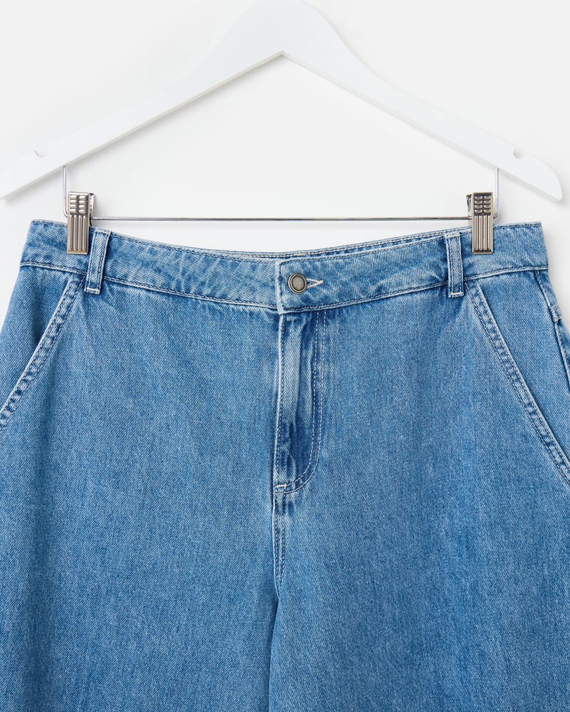 Blue Denim Cropped Wide Leg Jeans