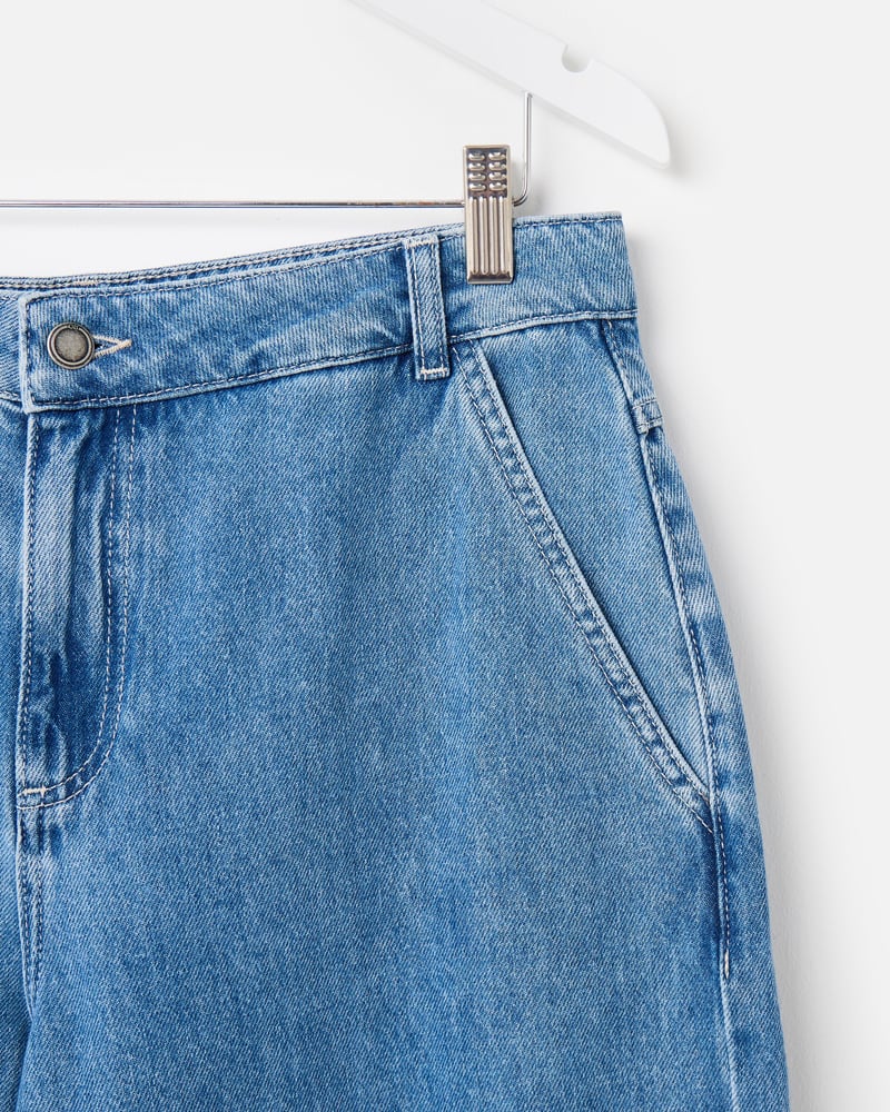 Blue Denim Cropped Wide Leg Jeans