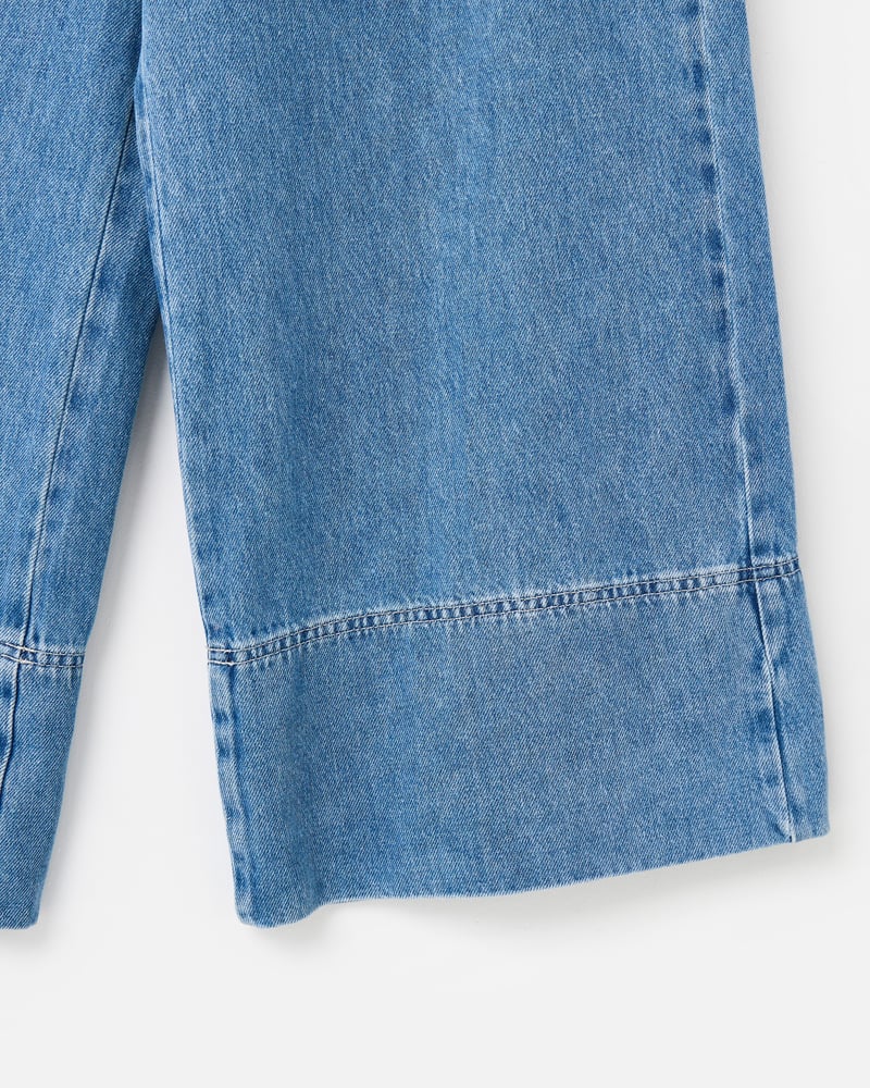 Blue Denim Cropped Wide Leg Jeans