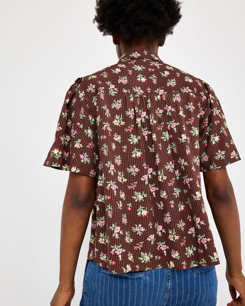 Chocolate Brown Floral Short Sleeve Blouse