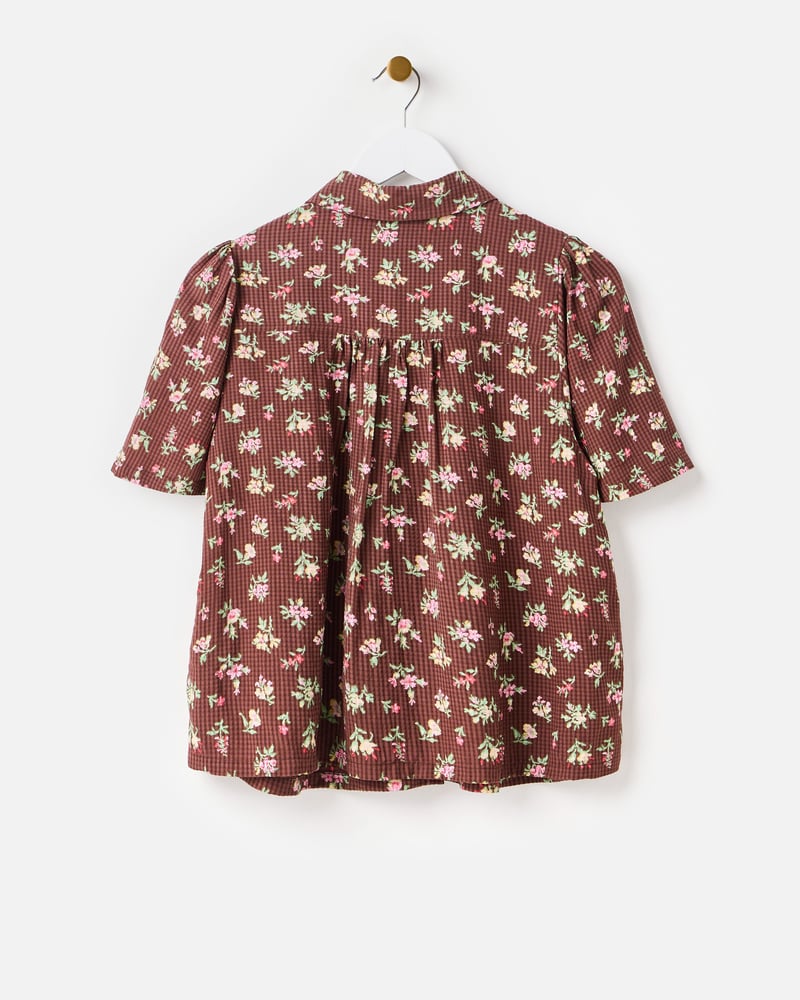 Chocolate Brown Floral Short Sleeve Blouse