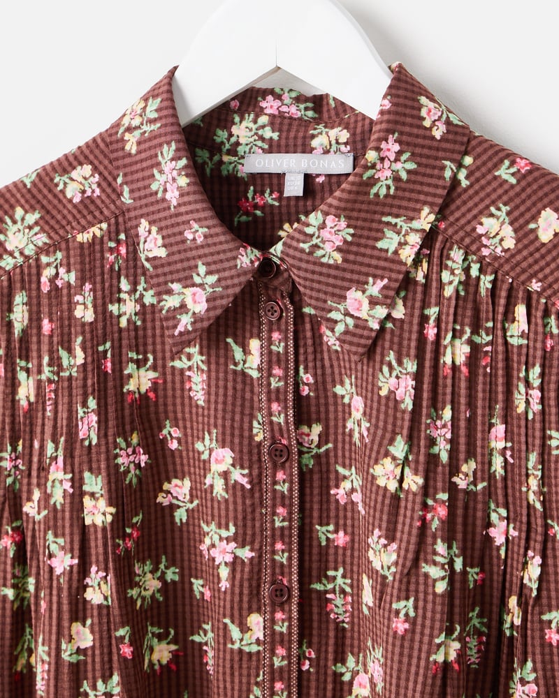 Chocolate Brown Floral Short Sleeve Blouse