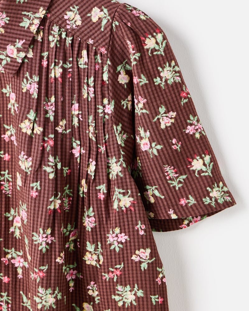 Chocolate Brown Floral Short Sleeve Blouse