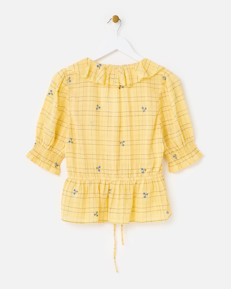 Yellow Floral Check Tie Waist Blouse