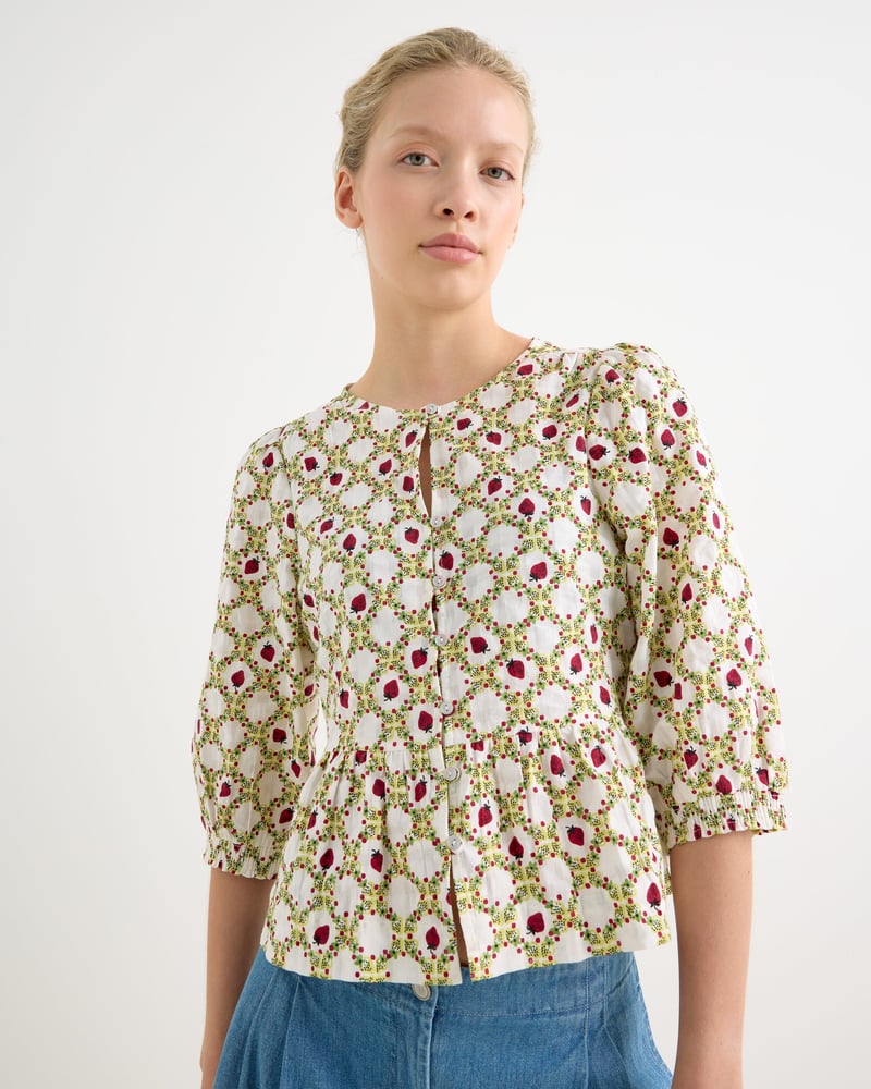 Ecru Strawberry Peplum Blouse
