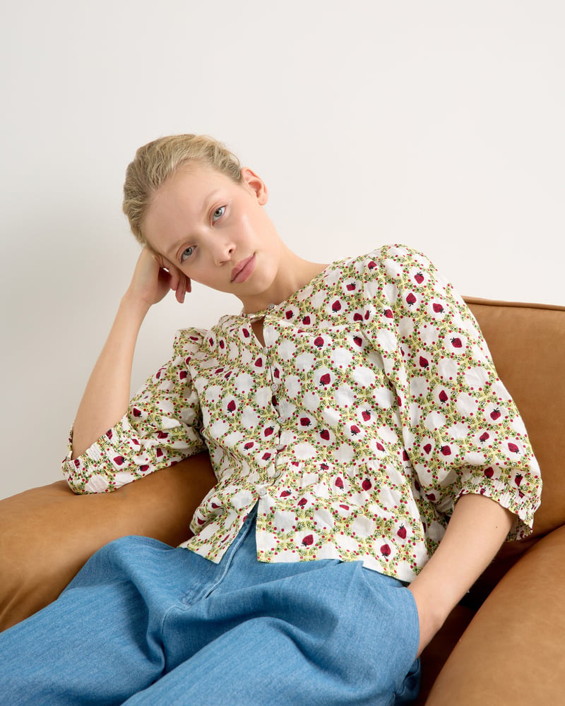 Ecru Strawberry Peplum Blouse