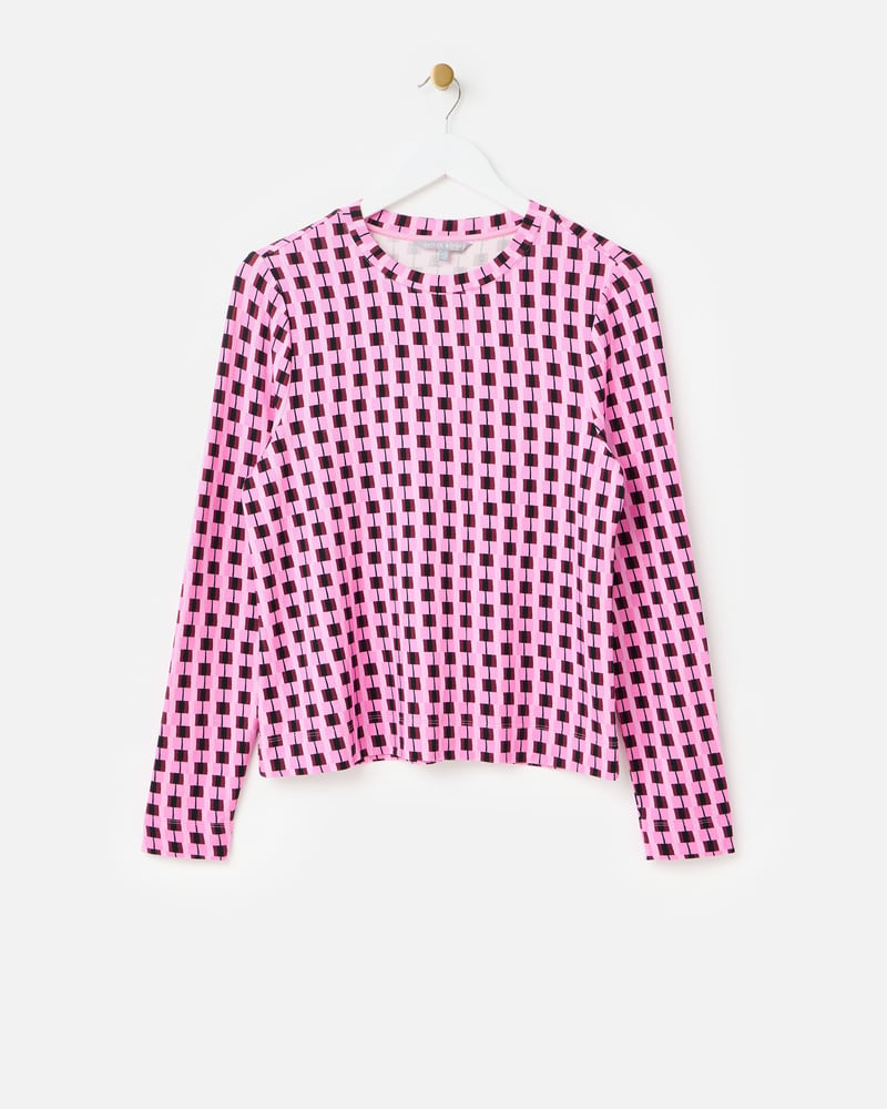 Pink & Brown Geometric Fitted Long Sleeve Top