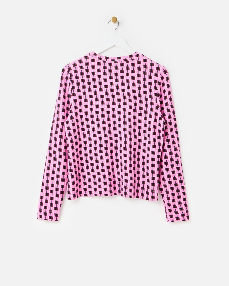 Pink & Brown Geometric Fitted Long Sleeve Top