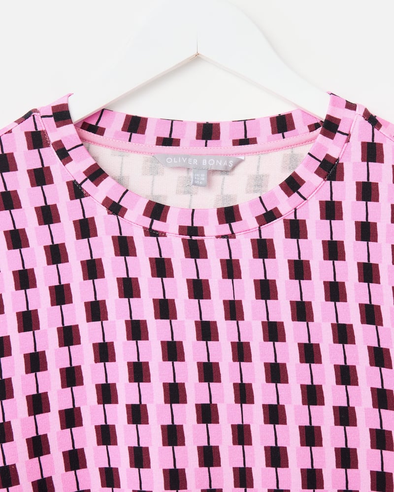 Pink & Brown Geometric Fitted Long Sleeve Top