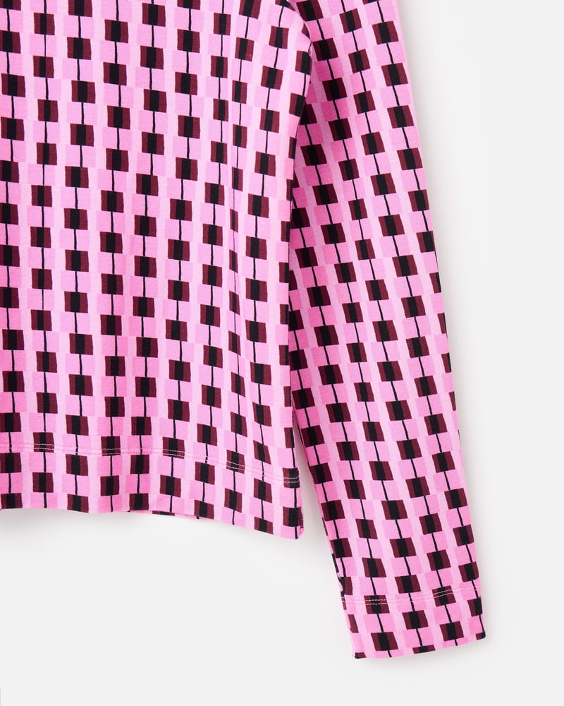 Pink & Brown Geometric Fitted Long Sleeve Top