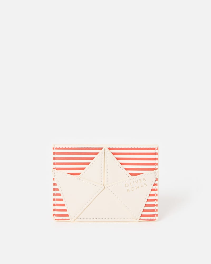 Red & White Striped Paper Boat Card Holder
